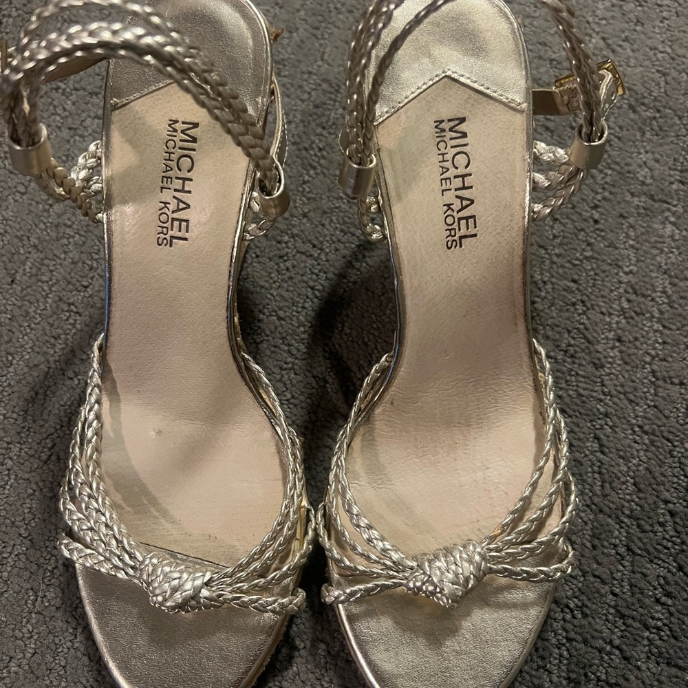 Michael Kors Gold Braided Wedge Sandals - Picture 2 of 7